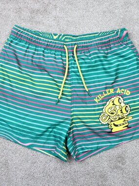 Killer Acid Swim Shorts Men Medium Green/Yellow Mesh Lined Drawstring Santa Cruz